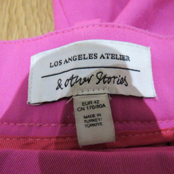 & OTHER STORIES Wide Leg Tailored Trousers in Pink Office Preppy - Size US 10 - Picture 13 of 13